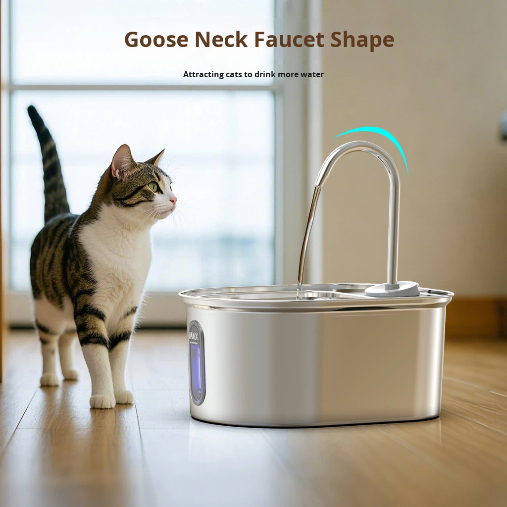 Stainless Steel Automatic Dog Water Dispenser – Rechargeable Pet Water Fountain with Circulating Filtration System