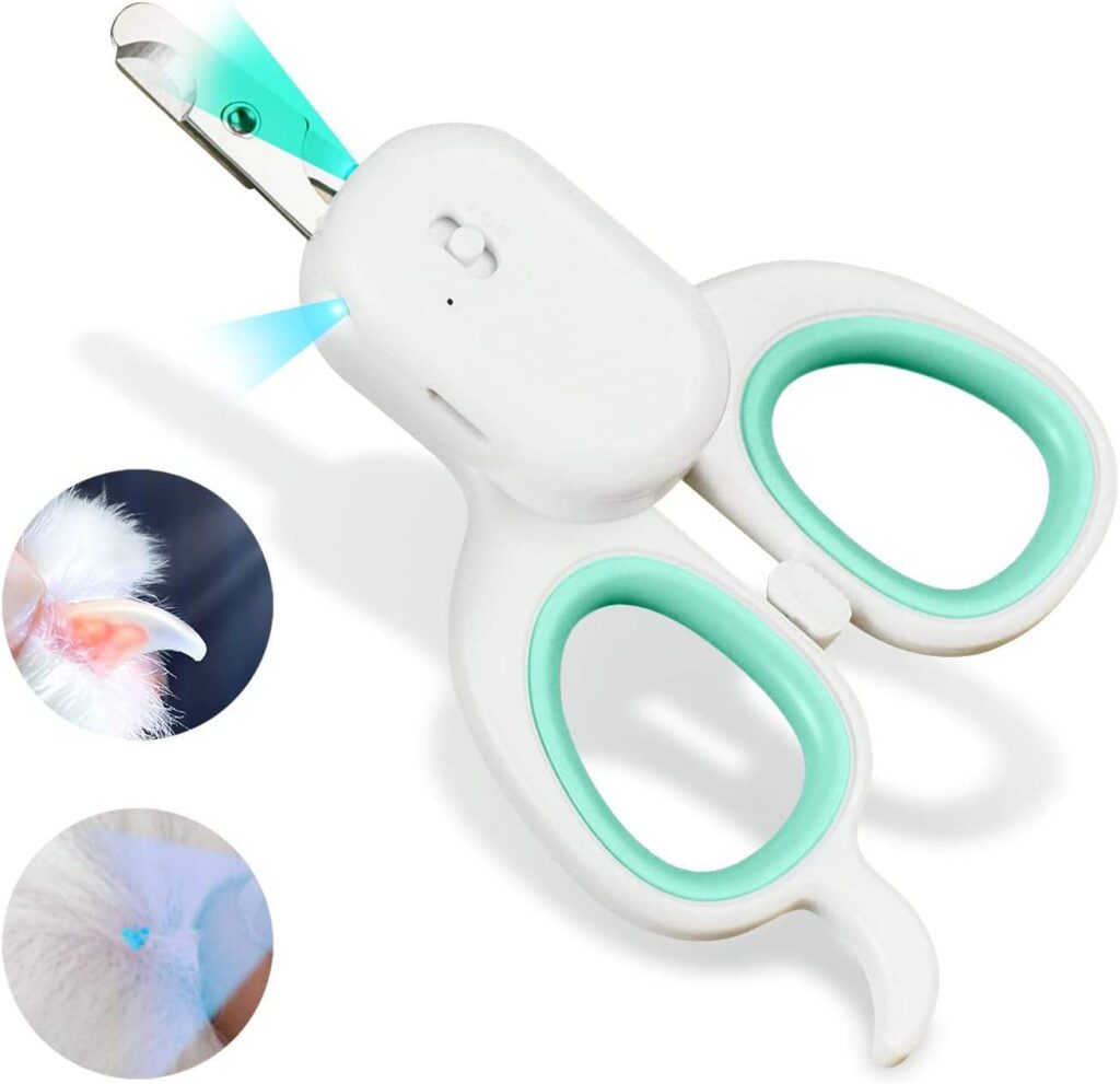 Professional LED Cat Nail Clipper with UV Light – Rechargeable Stainless Steel Pet Nail Trimmer for Safe Cat & Dog Claw Grooming