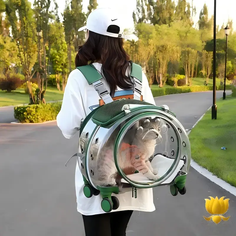 Outdoor Pet Trolley Case & Backpack with 4 Wheels – Transparent Hard Shell Space Capsule Pet Carrier for Small Dogs and Cats