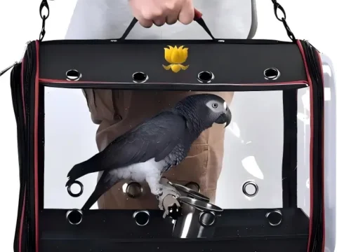 Lightweight Bird Carrier for Travelers – Portable Bird Travel Cage with Feeder Cups, Standing Perch & Transparent Viewing Window