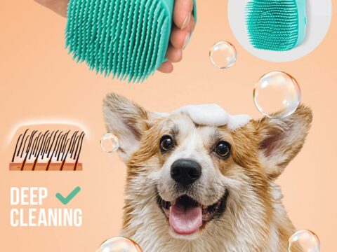 Factory-Owned Self-Cleaning Silicone Pet Bath Brush | Refillable Shampoo Grooming Brush for Dogs, Cats & Small Animals