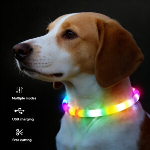 USB Rechargeable LED Cat Collar Light Up Pet Collar – Waterproof Adjustable Silicone Safety Collar for Cats & Dogs