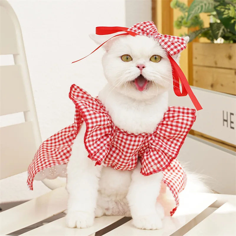 Pet Clothes Cat Dress Spring/Summer Style Floral & Gingham Pattern for Teddy, Bichon, Corgi, Puppy & Cat | Wholesale Pet Apparel Manufacturer