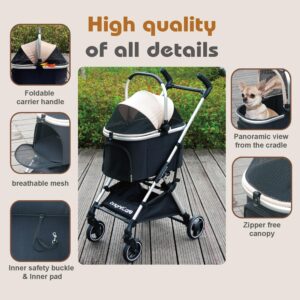 Pet Stroller for Small Dogs & Cats Under 20 lb with Detachable Carrier, 3-in-1 Convertible Design, Lightweight One-Hand Fold Travel Pet Carrier