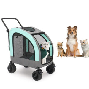 Dog Cat Folding Cart Camping Breathable Mesh Foldable Pet Wagon with Rotatable Wheels – Wholesale OEM Pet Travel Cart for Dogs & Cats