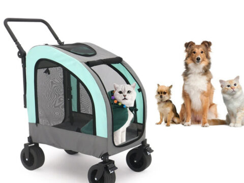 Dog Cat Folding Cart Camping Breathable Mesh Foldable Pet Wagon with Rotatable Wheels – Wholesale OEM Pet Travel Cart for Dogs & Cats