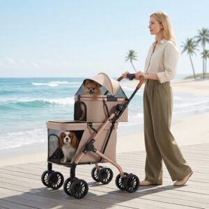 Pet Outdoor Stroller Carbon Steel One-Click Folding Double-Decker Cart for Small & Medium Dogs and Cats | Wholesale OEM Pet Travel Solution