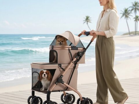 Pet Outdoor Stroller Carbon Steel One-Click Folding Double-Decker Cart for Small & Medium Dogs and Cats | Wholesale OEM Pet Travel Solution