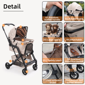 Foldable Pet Stroller with 360° Swivel Wheels, Aluminium Alloy Frame, Removable & Washable Fabric Basket for Dogs and Cats