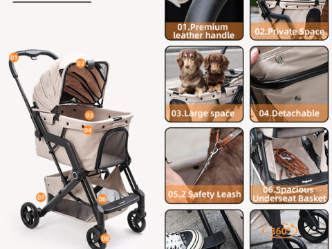 Foldable Pet Stroller with 360° Swivel Wheels, Aluminium Alloy Frame, Removable & Washable Fabric Basket for Dogs and Cats