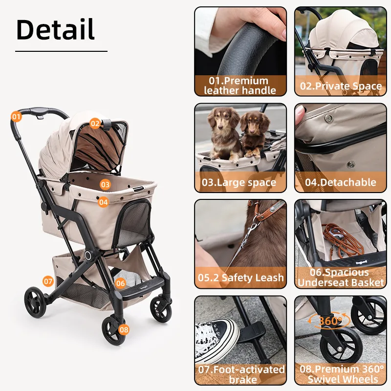 Foldable Pet Stroller with 360° Swivel Wheels, Aluminium Alloy Frame, Removable & Washable Fabric Basket for Dogs and Cats