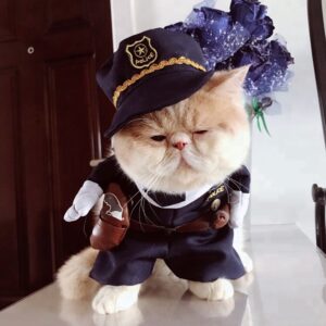 Funny Dark Blue Pet Policeman Costume Uniform Style – Cute Cosplay Dog Clothes & Cat Costumes Wholesale