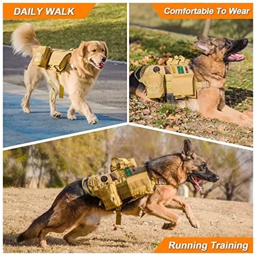 Heavy Duty Tactical Pet Dog Harness with MOLLE Pockets – Military Style Working Dog Vest for Outdoor Training, Hiking & Adventure
