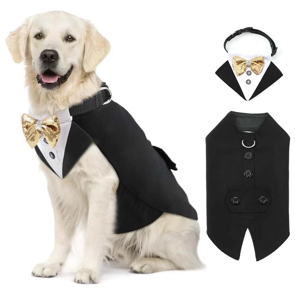 New Pet Cloth Resistant Dog Costume Wedding Attire Coat Decorative Wear Party Suit Jacket Collar Set – OEM Wholesale Pet Apparel for Dogs