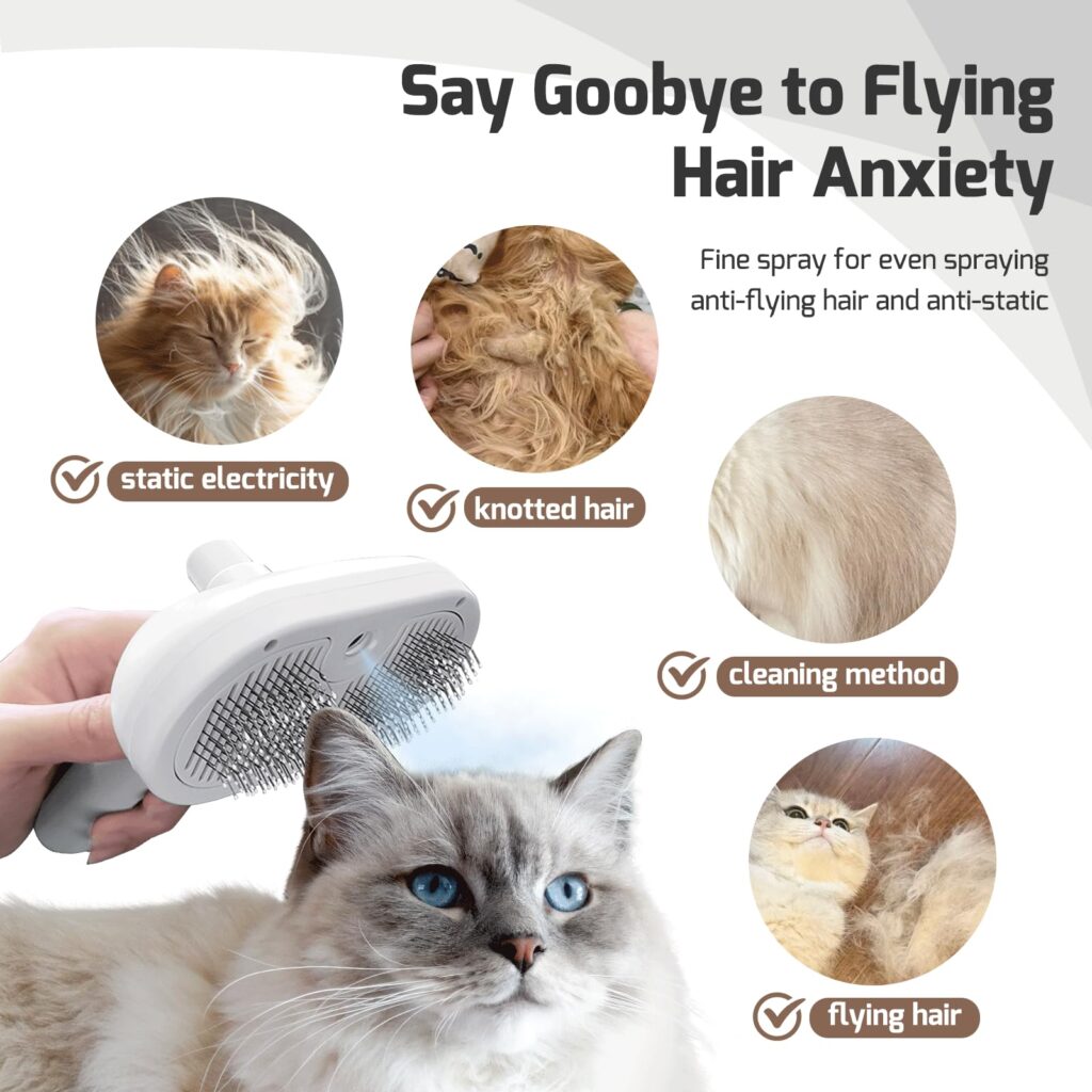3 In 1 Cat Steam Brush for Shedding – Self Cleaning Pet Grooming Comb with Steam Mist, Type-C Fast Charging Design for Cats and Dogs