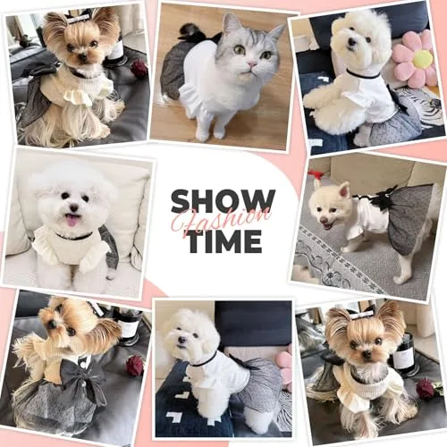 Luxury Pet Dog Dress Bow Skirt Summer Spring Vintage Puppy Teddy Bichon Pomeranian Cat Outfit Small Dog Couple Matching Clothes