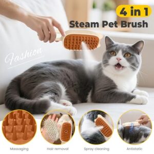 Rechargeable Cat Steam Brush for Shedding – 4-in-1 Pet Grooming Brush with Steam Mist, Massage, Flea Comb & Hair Removal Function