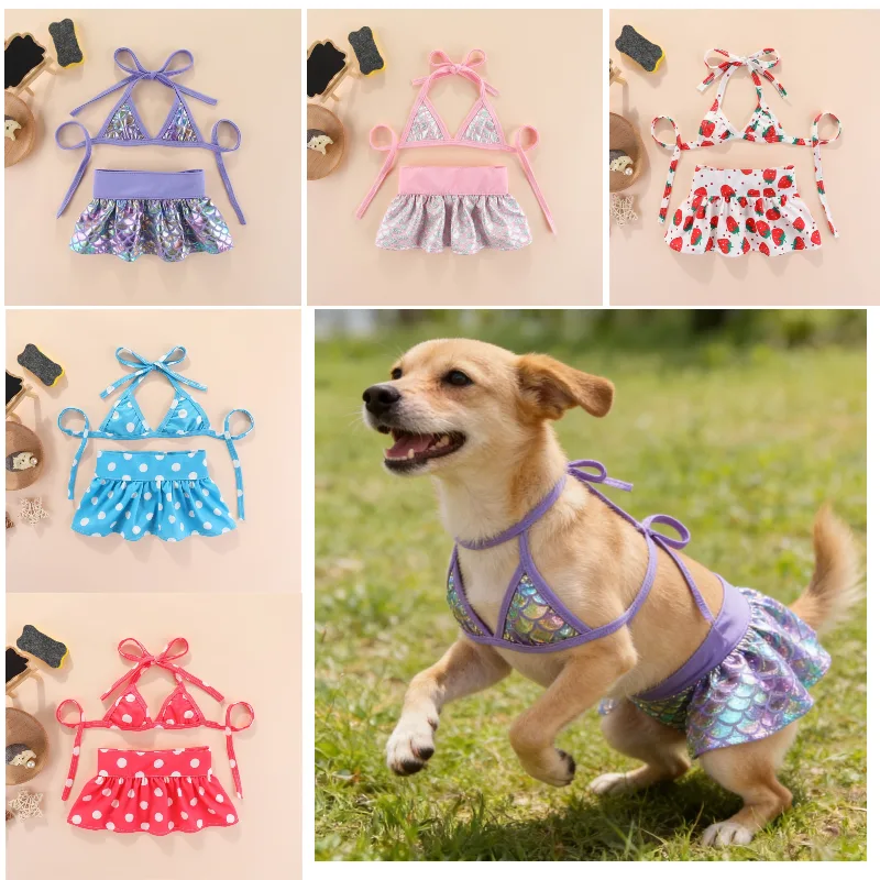 Mermaid Beach Dog Sexi Swimsuit Open Bikini Puppy Bathing Dress Pet Clothes Dog Bikini